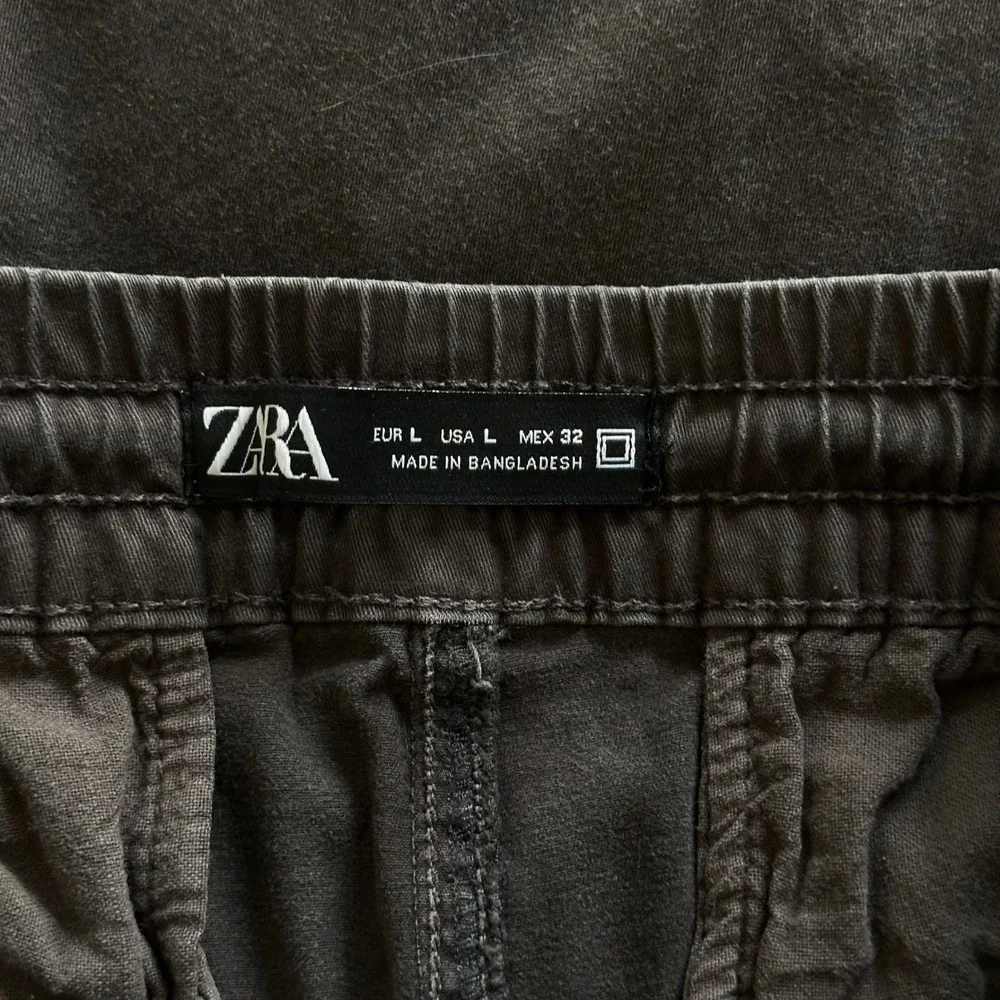 Zara Man Elastic Waist Drawstring Jogger Pants Brown Cotton Stretch Size Large